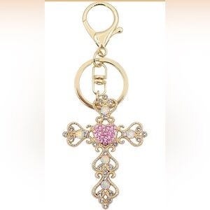 Rhinestone sparkling filigree Christian cross bag charm